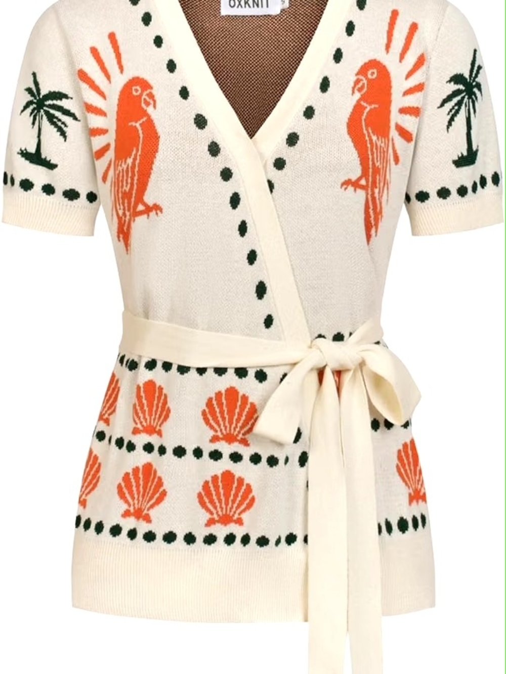 NWT OXKNIT Women's 70s Apricot Parrot Island Style Knit Cardigan Knit V-Neck